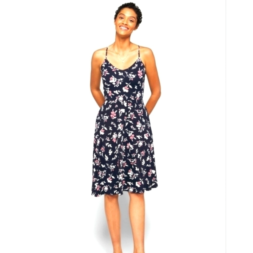 NINE BRITTON ANGIE FLORAL SPAGHETTI STRAP KNIT MIDI DRESS SIZE MP W/POCK…